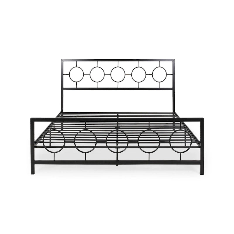 Lit plateforme en fer moderne noir/blanc - Convient pour 2 personnes