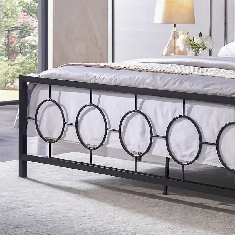 Lit plateforme en fer moderne noir/blanc - Convient pour 2 personnes