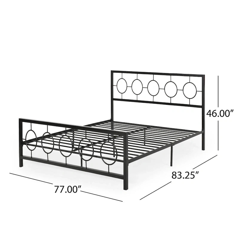 Lit plateforme en fer moderne noir/blanc - Convient pour 2 personnes