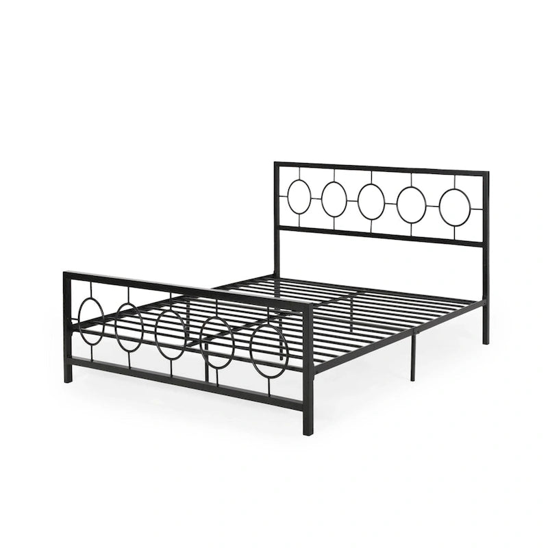 Lit plateforme en fer moderne noir/blanc - Convient pour 2 personnes