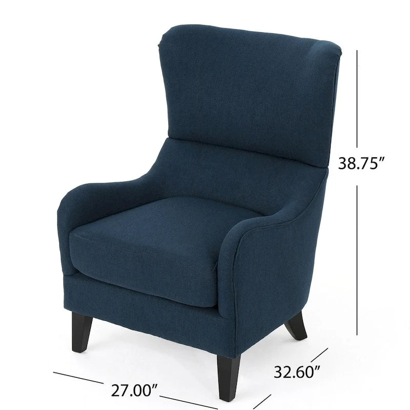 Fauteuil club contemporain en tissu avec pieds en bouleau, couleur bleu marine/charbon – Usage unique