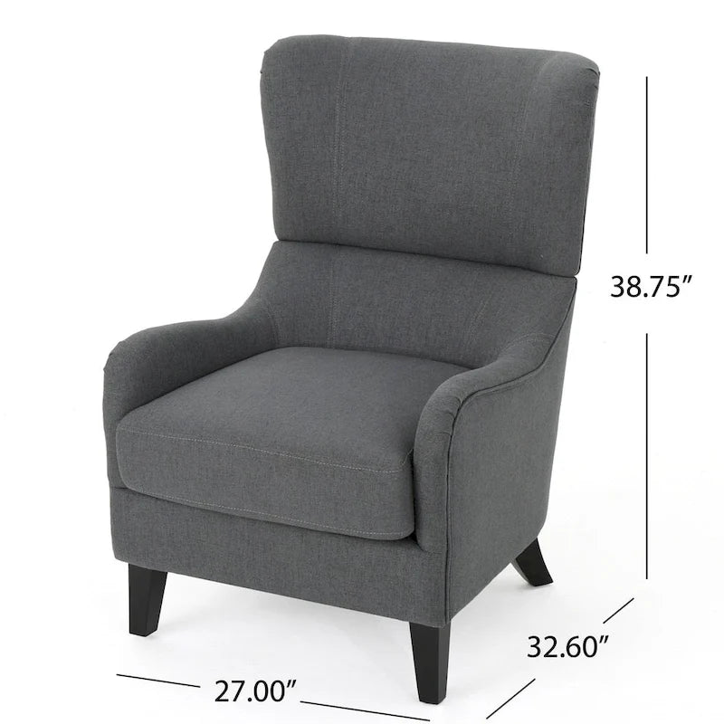Fauteuil club contemporain en tissu avec pieds en bouleau, couleur bleu marine/charbon – Usage unique