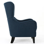 Fauteuil club contemporain en tissu avec pieds en bouleau, couleur bleu marine/charbon – Usage unique