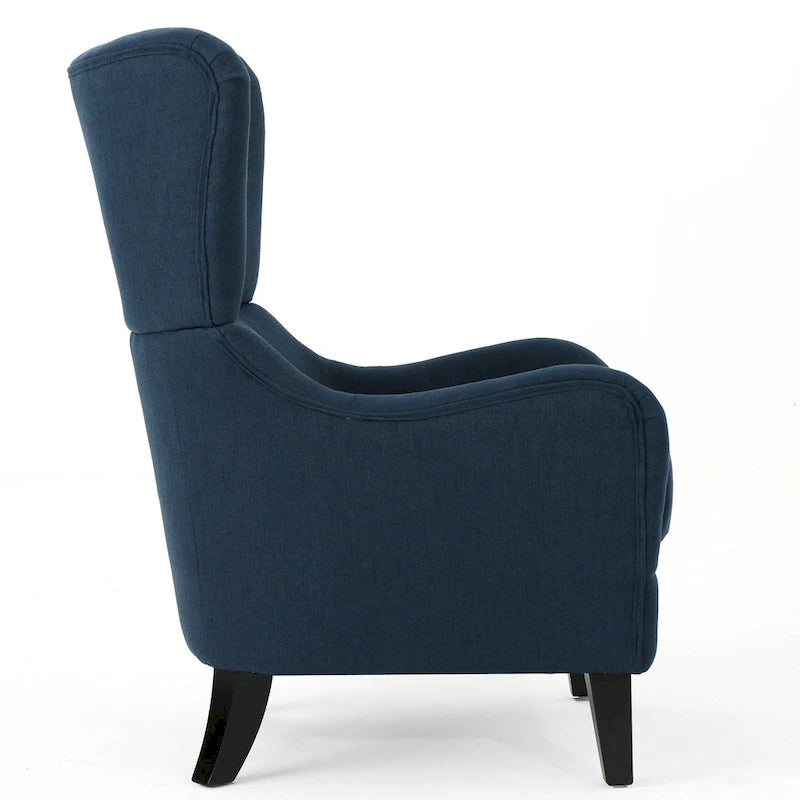 Fauteuil club contemporain en tissu avec pieds en bouleau, couleur bleu marine/charbon – Usage unique