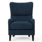 Fauteuil club contemporain en tissu avec pieds en bouleau, couleur bleu marine/charbon – Usage unique