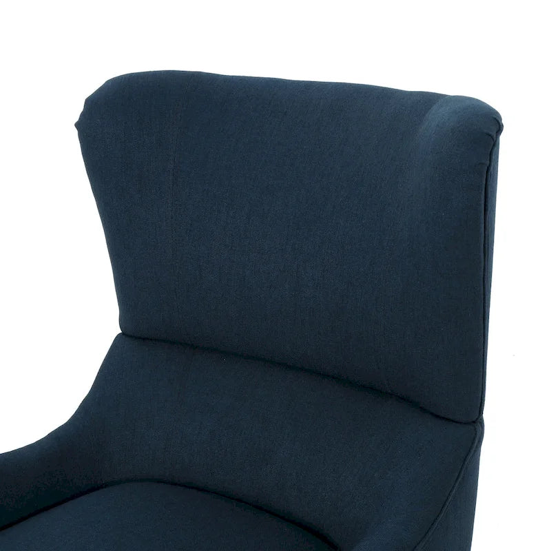 Fauteuil club contemporain en tissu avec pieds en bouleau, couleur bleu marine/charbon – Usage unique