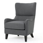 Fauteuil club contemporain en tissu avec pieds en bouleau, couleur bleu marine/charbon – Usage unique