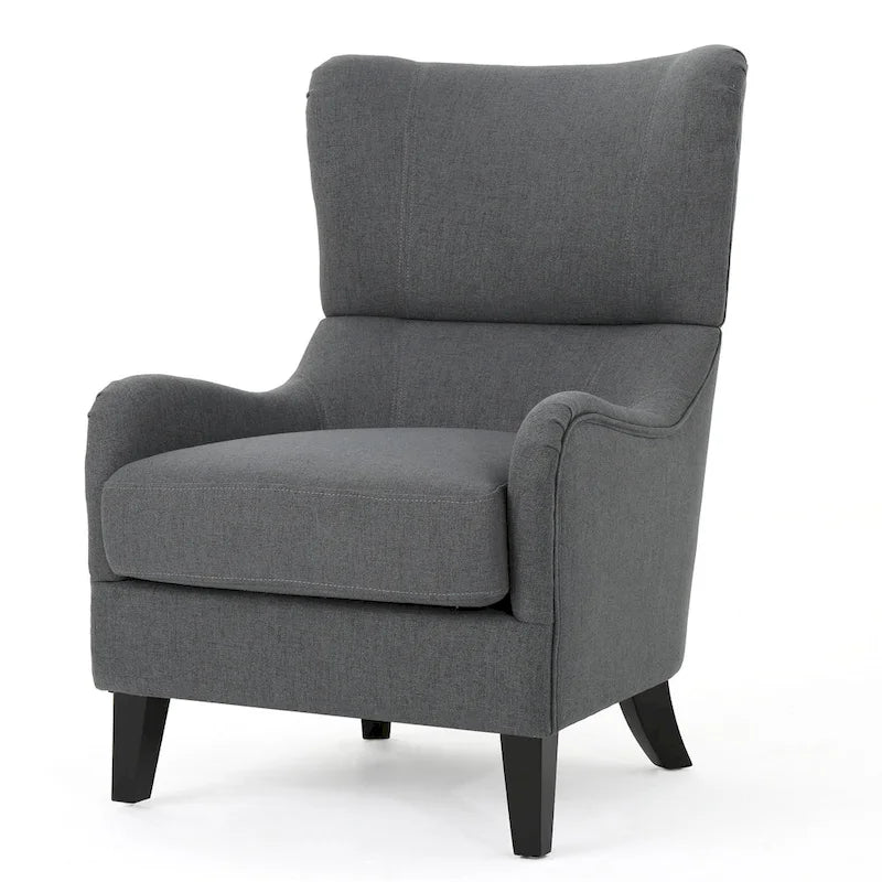 Fauteuil club contemporain en tissu avec pieds en bouleau, couleur bleu marine/charbon – Usage unique
