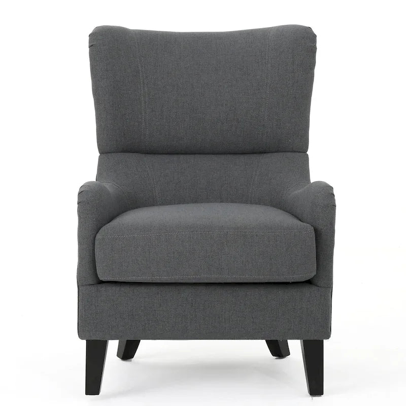 Fauteuil club contemporain en tissu avec pieds en bouleau, couleur bleu marine/charbon – Usage unique
