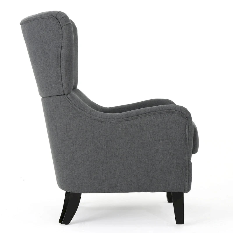 Fauteuil club contemporain en tissu avec pieds en bouleau, couleur bleu marine/charbon – Usage unique