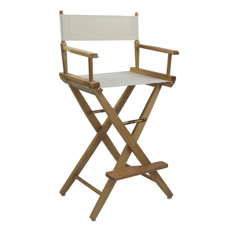 Chaise de réalisateur pliable, hauteur bar, en chêne américain, naturel/noir/chêne Mission, avec toile de coton – Usage unique