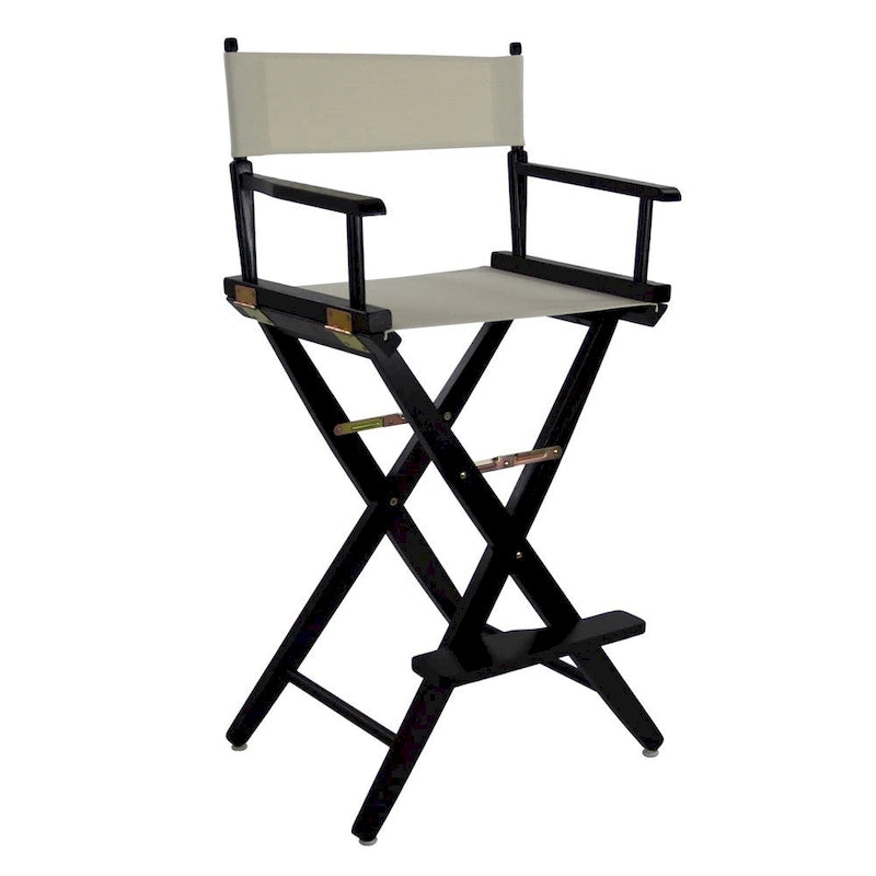 Chaise de réalisateur pliable, hauteur bar, en chêne américain, naturel/noir/chêne Mission, avec toile de coton – Usage unique