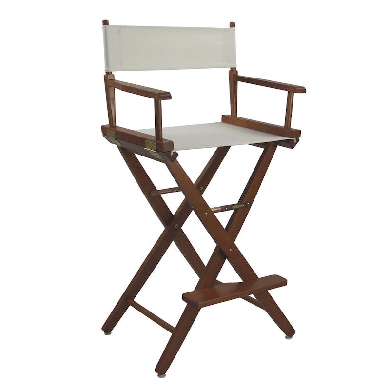 Chaise de réalisateur pliable, hauteur bar, en chêne américain, naturel/noir/chêne Mission, avec toile de coton – Usage unique