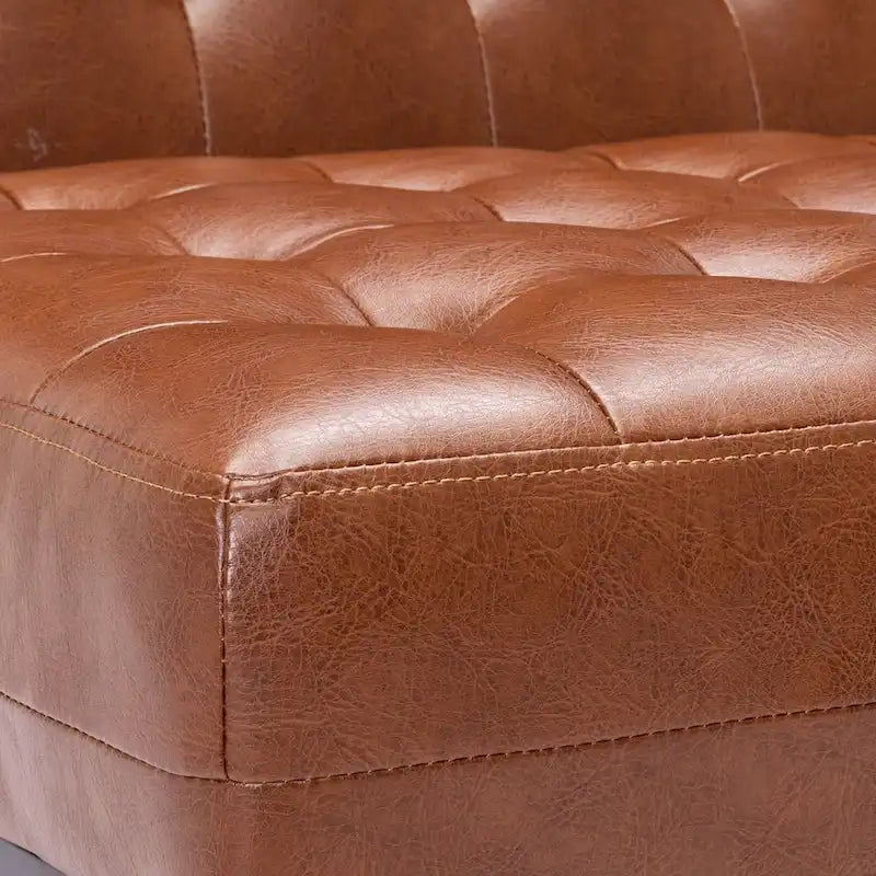 Fauteuil d'appoint capitonné en similicuir gaufré marron foncé/cognac/bleu nuit avec pieds espresso foncé - Usage unique