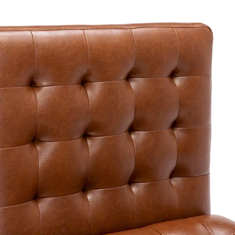 Fauteuil d'appoint capitonné en similicuir gaufré marron foncé/cognac/bleu nuit avec pieds espresso foncé - Usage unique