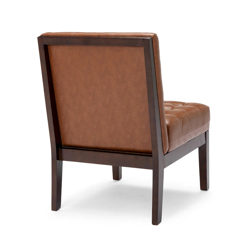 Fauteuil d'appoint capitonné en similicuir gaufré marron foncé/cognac/bleu nuit avec pieds espresso foncé - Usage unique