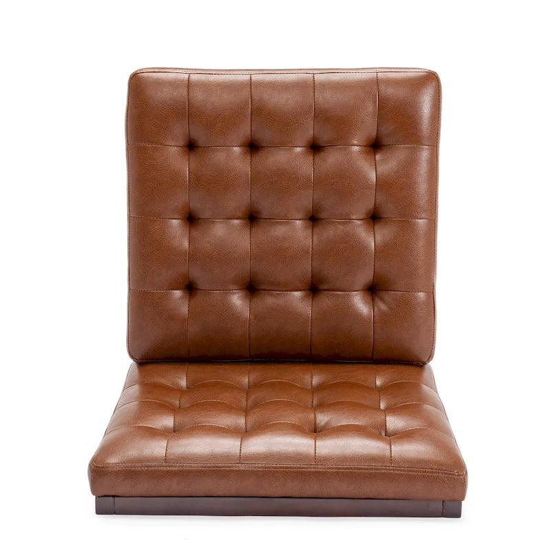 Fauteuil d'appoint capitonné en similicuir gaufré marron foncé/cognac/bleu nuit avec pieds espresso foncé - Usage unique