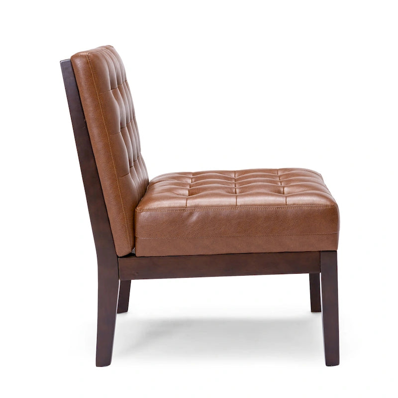 Fauteuil d'appoint capitonné en similicuir gaufré marron foncé/cognac/bleu nuit avec pieds espresso foncé - Usage unique