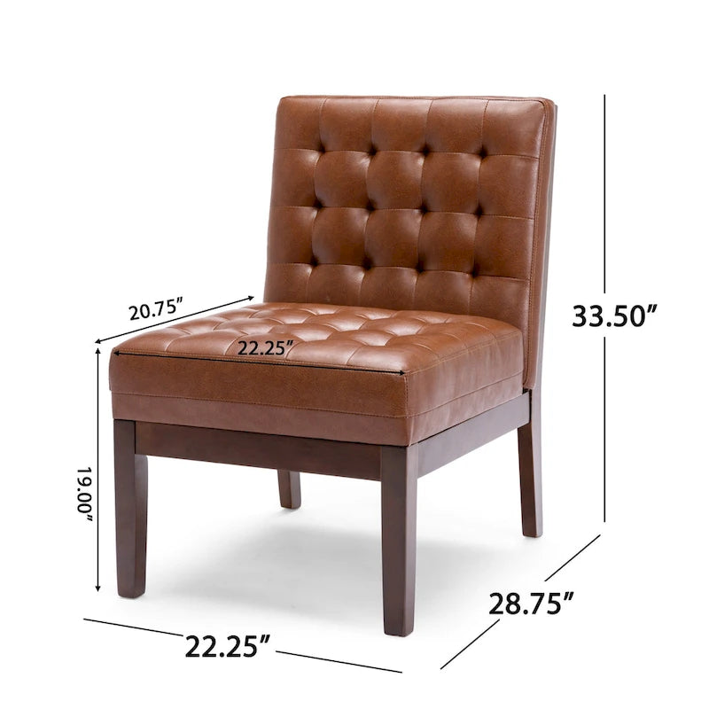 Fauteuil d'appoint capitonné en similicuir gaufré marron foncé/cognac/bleu nuit avec pieds espresso foncé - Usage unique