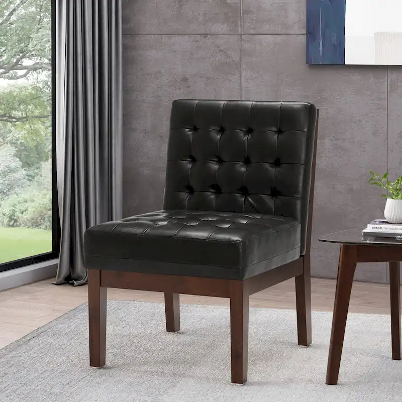 Fauteuil d'appoint capitonné en similicuir gaufré marron foncé/cognac/bleu nuit avec pieds espresso foncé - Usage unique