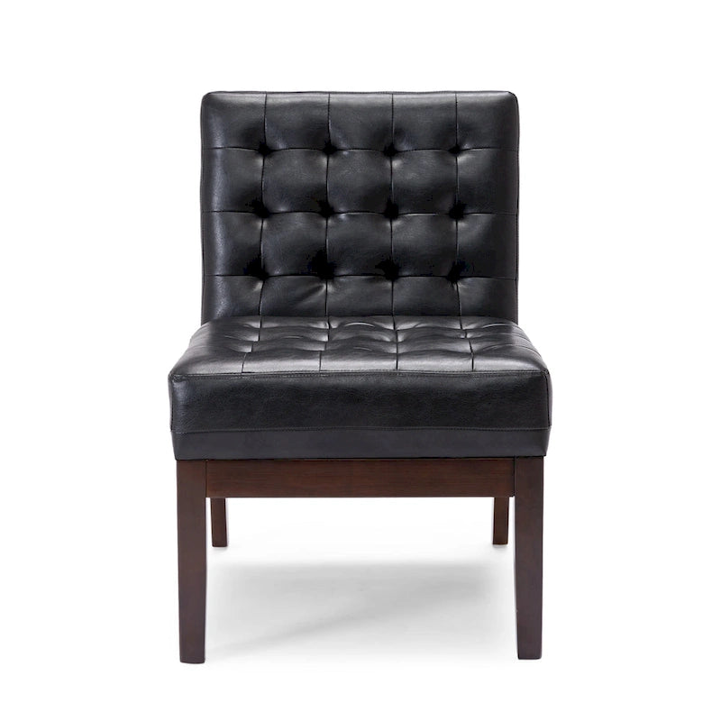 Fauteuil d'appoint capitonné en similicuir gaufré marron foncé/cognac/bleu nuit avec pieds espresso foncé - Usage unique