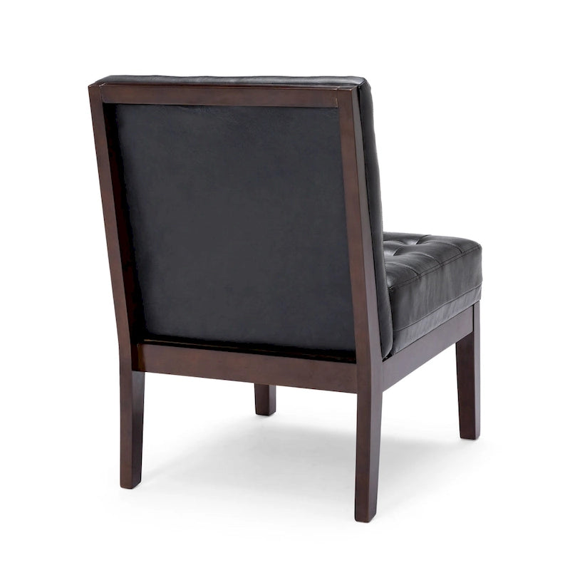Fauteuil d'appoint capitonné en similicuir gaufré marron foncé/cognac/bleu nuit avec pieds espresso foncé - Usage unique