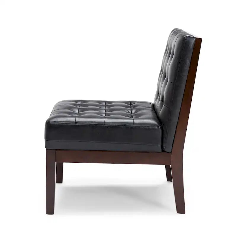 Fauteuil d'appoint capitonné en similicuir gaufré marron foncé/cognac/bleu nuit avec pieds espresso foncé - Usage unique