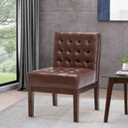 Fauteuil d'appoint capitonné en similicuir gaufré marron foncé/cognac/bleu nuit avec pieds espresso foncé - Usage unique
