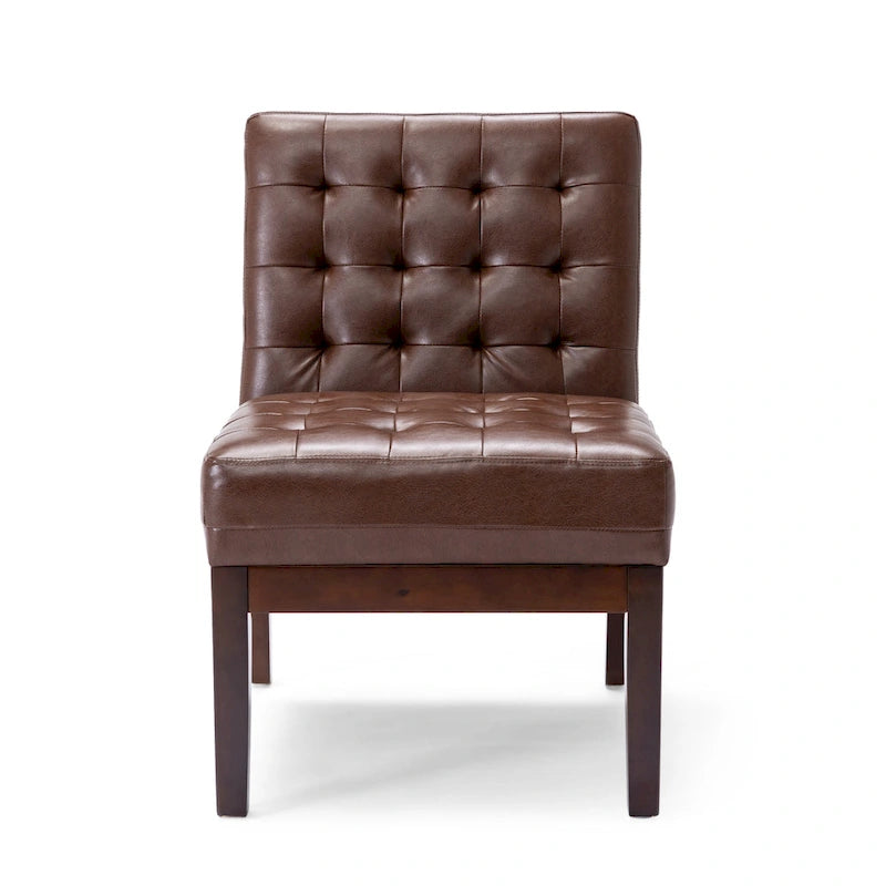 Fauteuil d'appoint capitonné en similicuir gaufré marron foncé/cognac/bleu nuit avec pieds espresso foncé - Usage unique