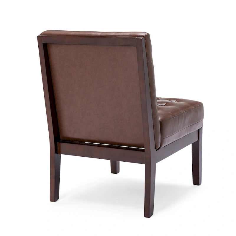 Fauteuil d'appoint capitonné en similicuir gaufré marron foncé/cognac/bleu nuit avec pieds espresso foncé - Usage unique