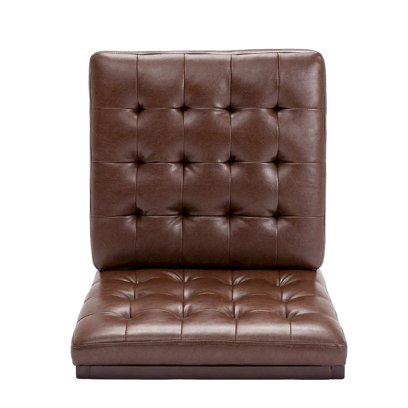 Fauteuil d'appoint capitonné en similicuir gaufré marron foncé/cognac/bleu nuit avec pieds espresso foncé - Usage unique