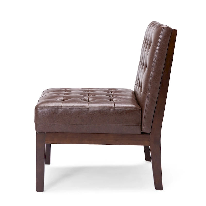 Fauteuil d'appoint capitonné en similicuir gaufré marron foncé/cognac/bleu nuit avec pieds espresso foncé - Usage unique