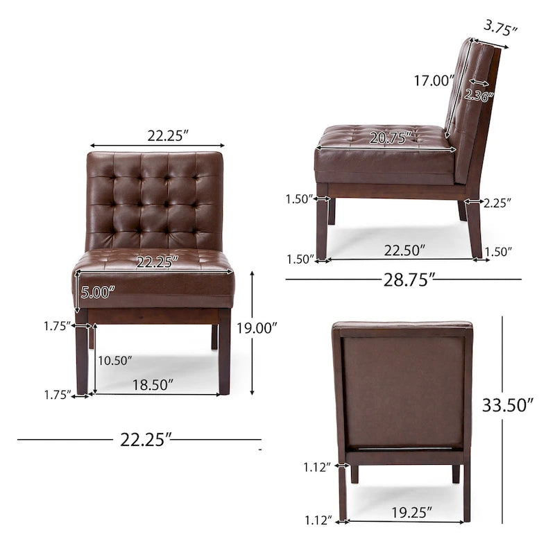 Fauteuil d'appoint capitonné en similicuir gaufré marron foncé/cognac/bleu nuit avec pieds espresso foncé - Usage unique