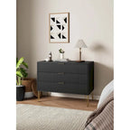 Commode moderne à 3 tiroirs, pieds évasés dorés, Brun doré / Blanc et gris / Noir / Gris / Blanc / Bleu nuit / Vert olive - Utilisation unique