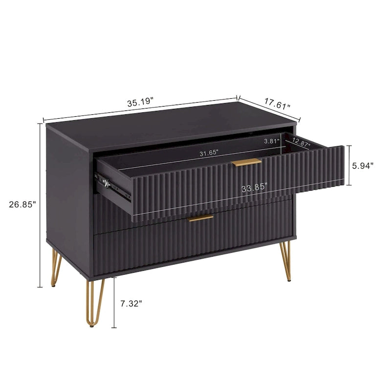Commode moderne à 3 tiroirs, pieds évasés dorés, Brun doré / Blanc et gris / Noir / Gris / Blanc / Bleu nuit / Vert olive - Utilisation unique