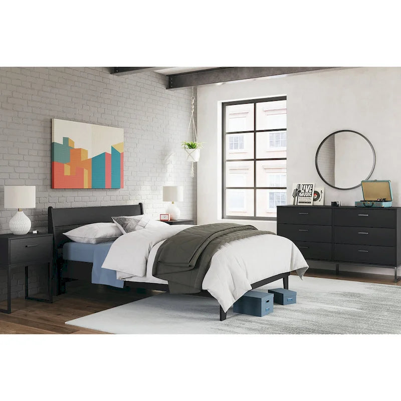 Commode noire mate à 6 tiroirs avec accents étain – Usage unique