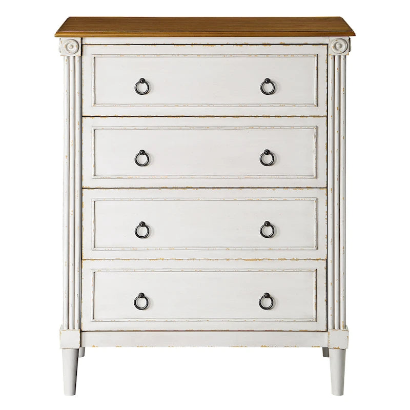 Commode traditionnelle en bois massif à 4 tiroirs - Gris antique / Blanc antique / Espresso - Usage unique