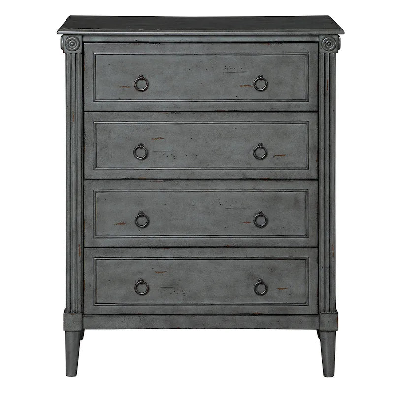 Commode traditionnelle en bois massif à 4 tiroirs - Gris antique / Blanc antique / Espresso - Usage unique