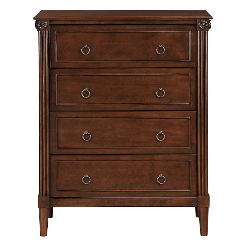 Commode traditionnelle en bois massif à 4 tiroirs - Gris antique / Blanc antique / Espresso - Usage unique