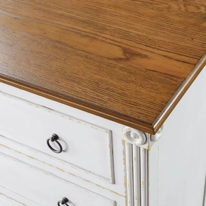 Commode traditionnelle en bois massif à 4 tiroirs - Gris antique / Blanc antique / Espresso - Usage unique