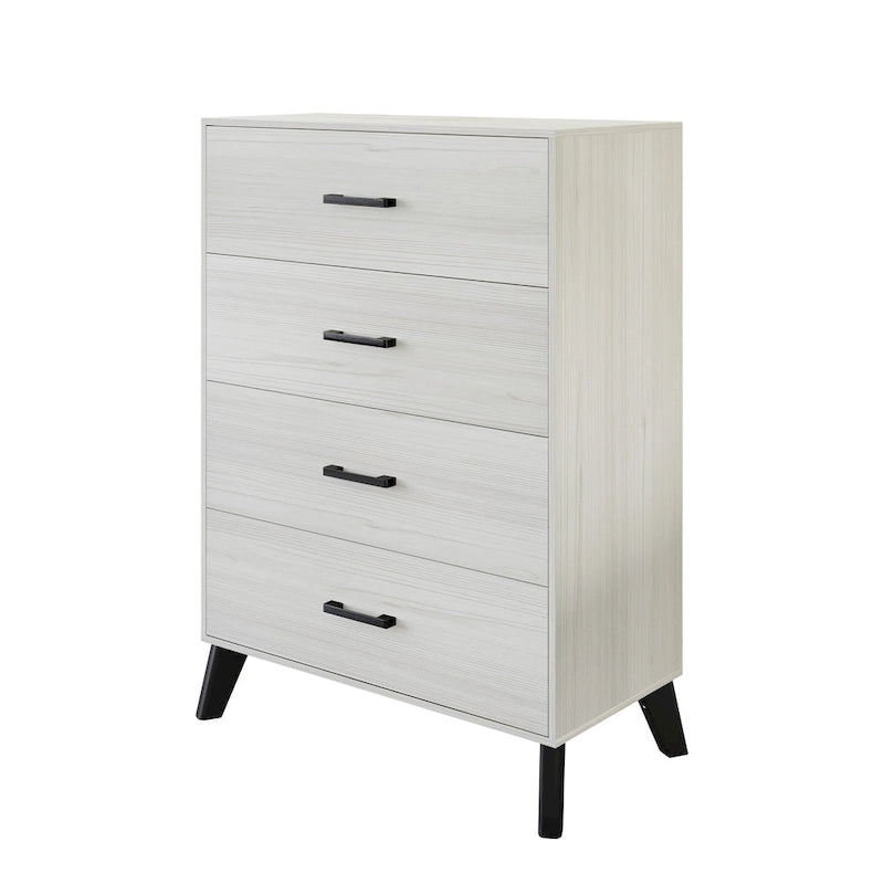 Commode en bois classique à 4 tiroirs gris clair / marron / gris foncé - Usage unique