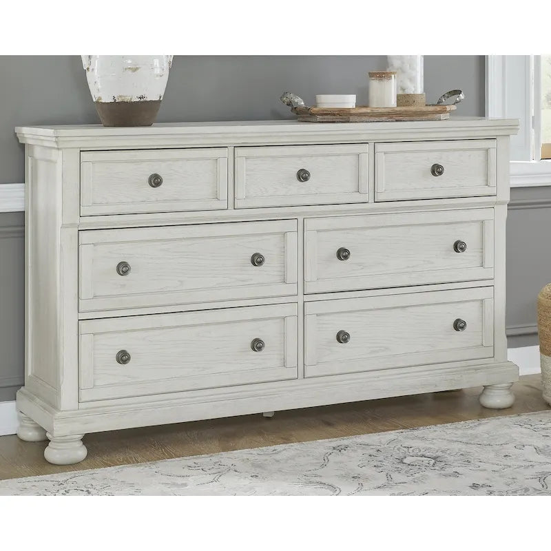Commode traditionnelle blanc antique à 7 tiroirs avec plateau coulissant dissimulé - Usage unique