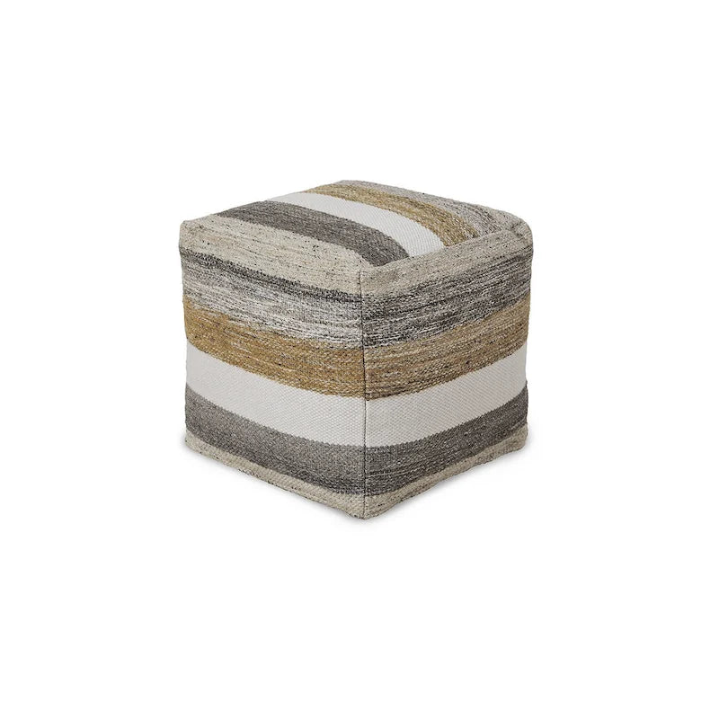 Pouf ottoman repose-pieds tissé à rayures multicolores – Usage unique