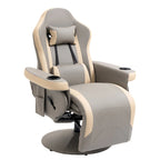 Fauteuil inclinable manuel en similicuir gris avec rotation à 360°, repose-pieds réglable et porte-gobelet - Usage individuel