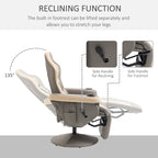 Fauteuil inclinable manuel en similicuir gris avec rotation à 360°, repose-pieds réglable et porte-gobelet - Usage individuel