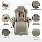 Fauteuil inclinable manuel en similicuir gris avec rotation à 360°, repose-pieds réglable et porte-gobelet - Usage individuel