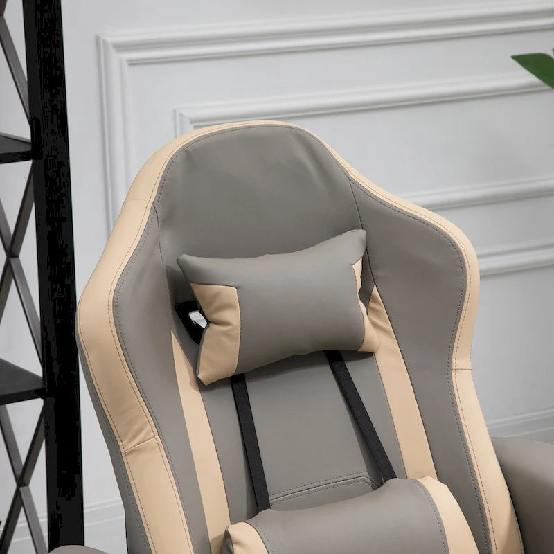 Fauteuil inclinable manuel en similicuir gris avec rotation à 360°, repose-pieds réglable et porte-gobelet - Usage individuel