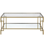Table basse Art Déco en verre trempé couleur champagne avec étagère inférieure miroir