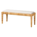 Banc rembourré bohème en rotin blanc et marron naturel et bois d'acajou avec pieds fuselés - Usage unique