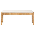 Banc rembourré bohème en rotin blanc et marron naturel et bois d'acajou avec pieds fuselés - Usage unique